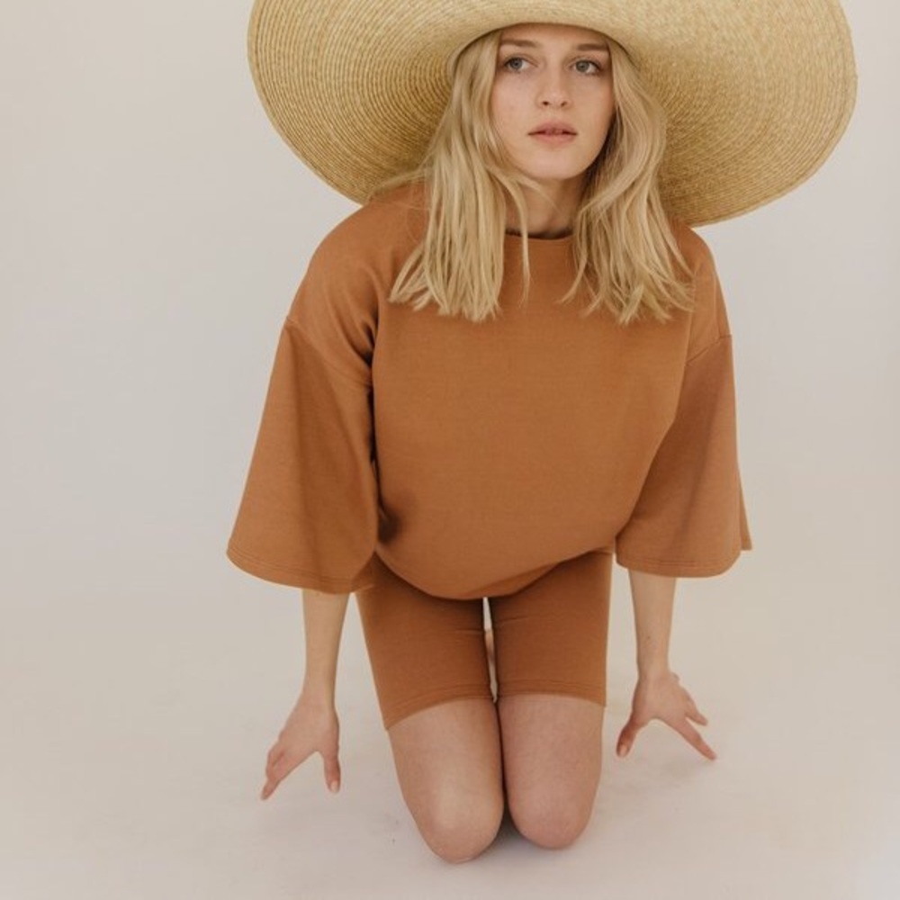 Backwards Tee and Biker Short in desert